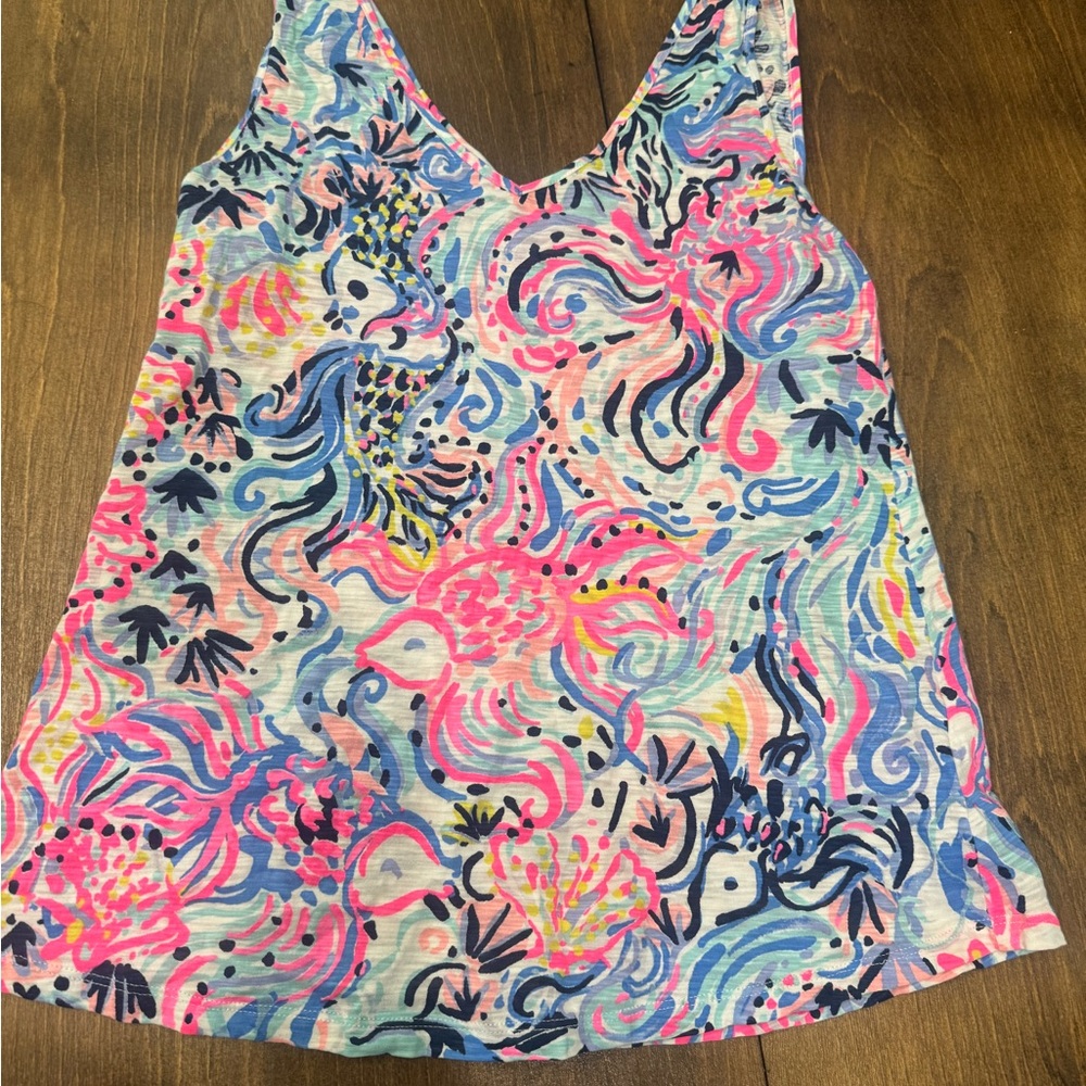 Lilly Pulitzer Pink and Blue Graphic Sleeveless Tank Top